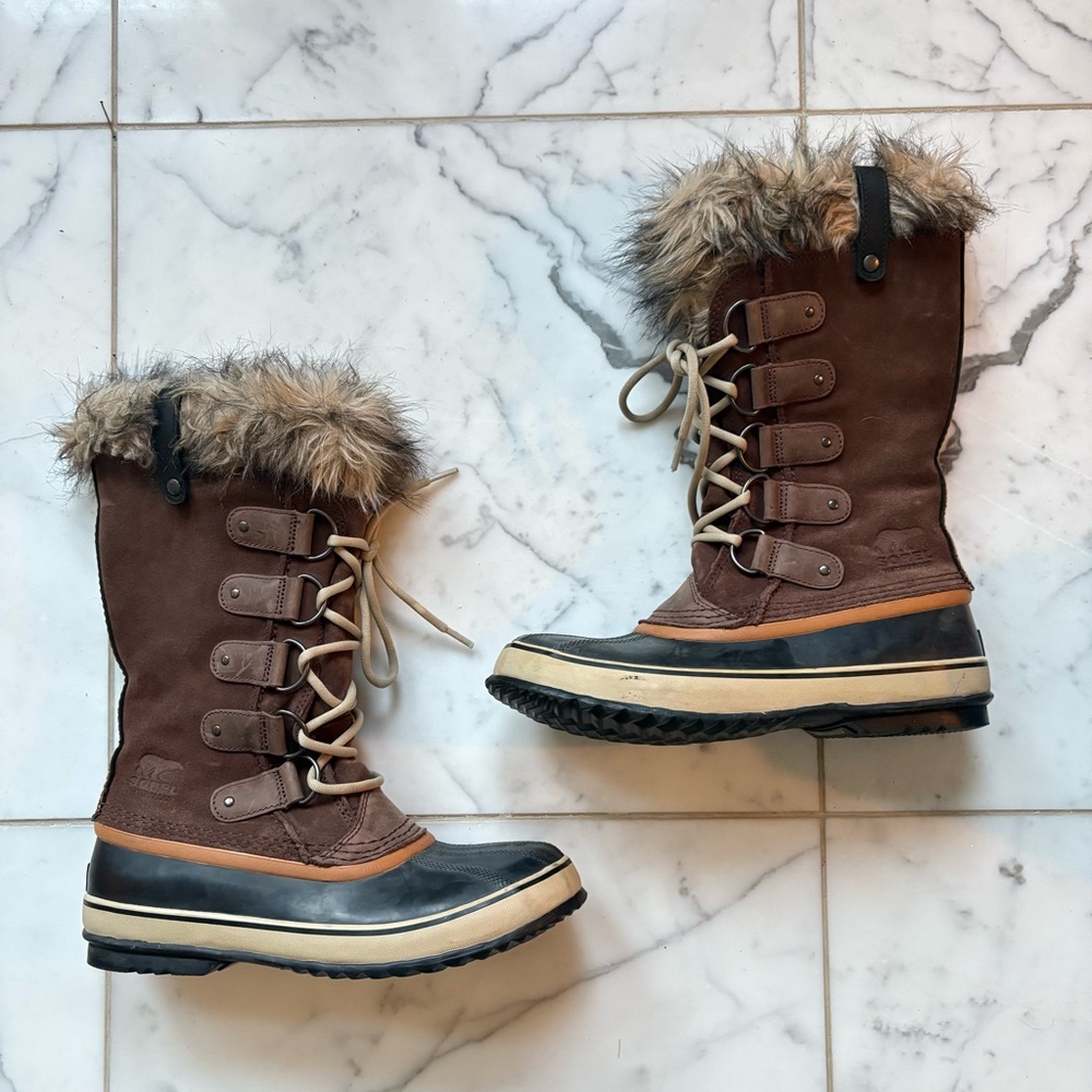Sorel Joan Of Arctic Fur Winter Brown Black Tobacco Boots Size 10.5